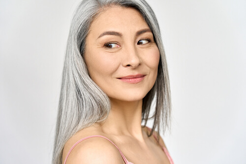 Beautiful mature woman with gray hair